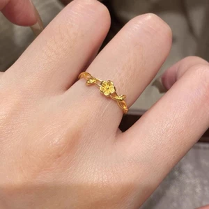 Nhẫn Hoa Vàng-Tone Nữ - Dây Xoắn Hoa Đào 3D - Thiết Kế Mở Có Thể Điều Chỉnh - Vintage Thẩm Mỹ Mặc Hàng Ngày