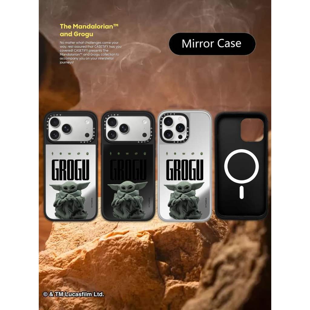 CASECASE X The MandalorianTM Và Grogu - Grogu Black & Sliver Mirror Vỏ IPhone Hút Từ Tính Cho IPhone 17 Air 16 15 14 13 12 Pro Max Plus Ốp Lưng Cứng Có Hộp Khắc Logo