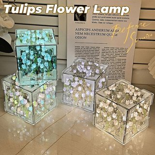 Tulip Đèn Ngủ Gương Acrylic DIY Trang Trí Phòng Ngủ LED Ấm Phát Sáng Dễ Thương Quà Tặng Bàn
