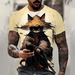 Áo Thun Unisex Style Nhật Bản, Hình Họa 3D Mèo, Cổ Tròn, Tay Ngắn