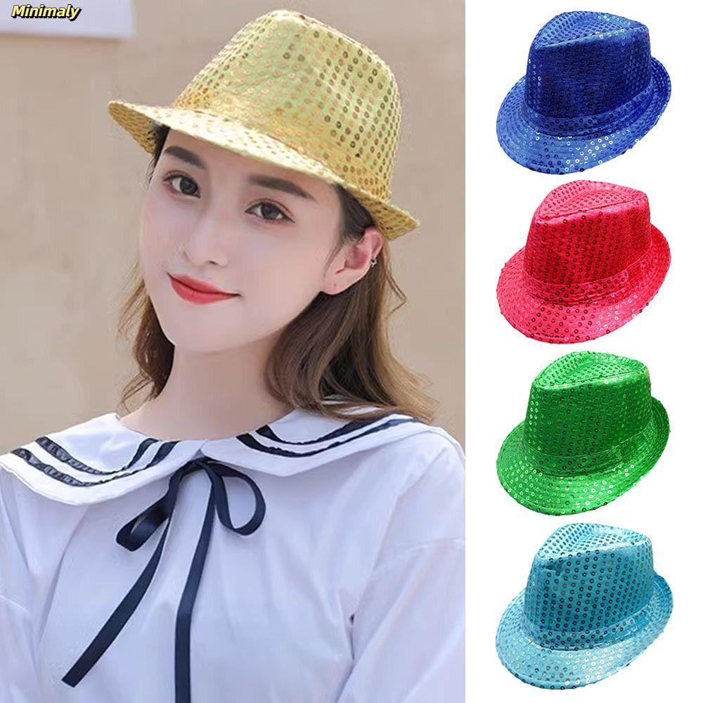Mũ Jazz MINIMALY, Mũ Panama hóa trang sáng bóng, Sân khấu Cosplay bền bỉ Sequins Khiêu vũ Mũ biểu diễn nam nữ