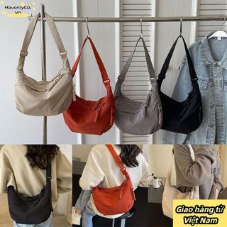 [Giao hàng nhanh] Túi đeo chéo HAVENLYCO, Túi đeo vai đơn giản bằng vải Canvas Hàn Quốc, Túi đựng bánh bao dung tích lớn màu trơn nhẹ thông thường dành cho nữ