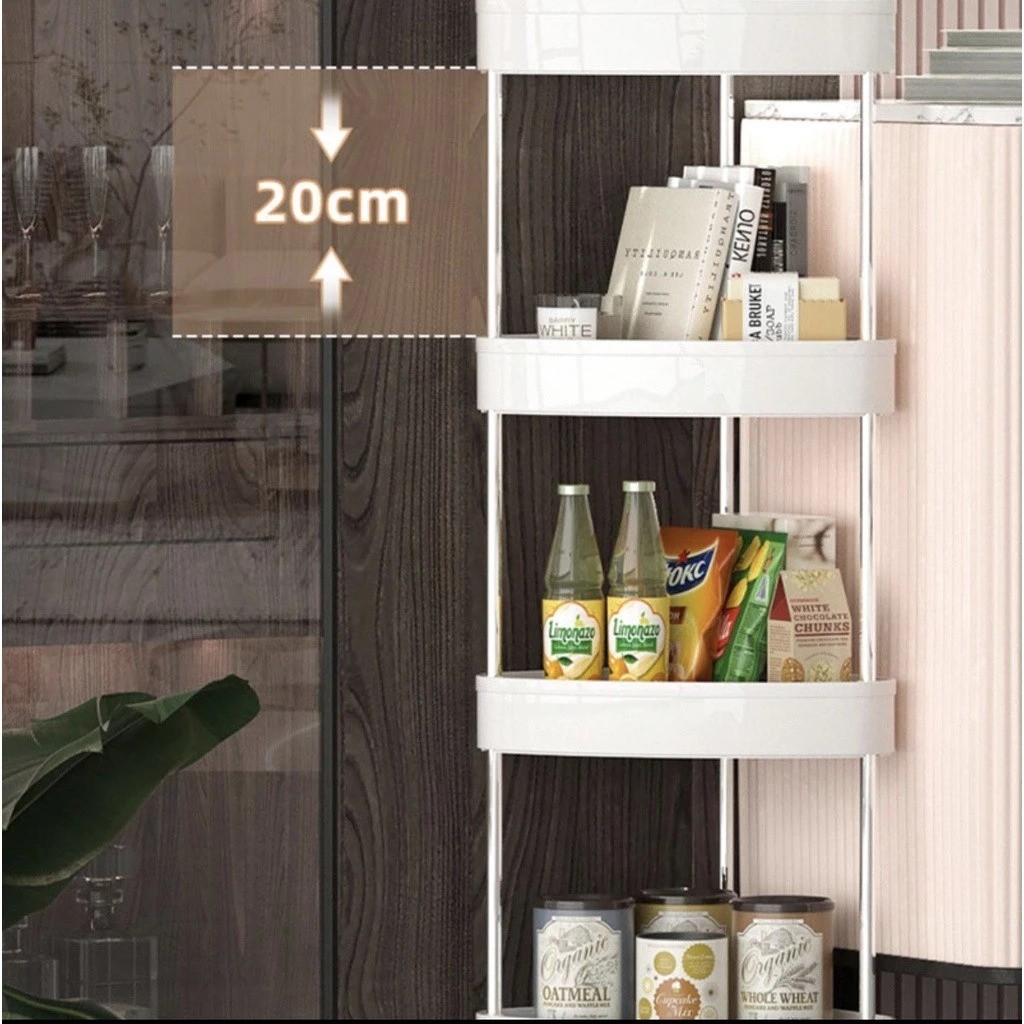 Kệ Để Đồ Nhà Bếp , Phòng Tắm Góc Tường Tam Giác 4 Tầng Có Bánh Xe [ màu trắng]