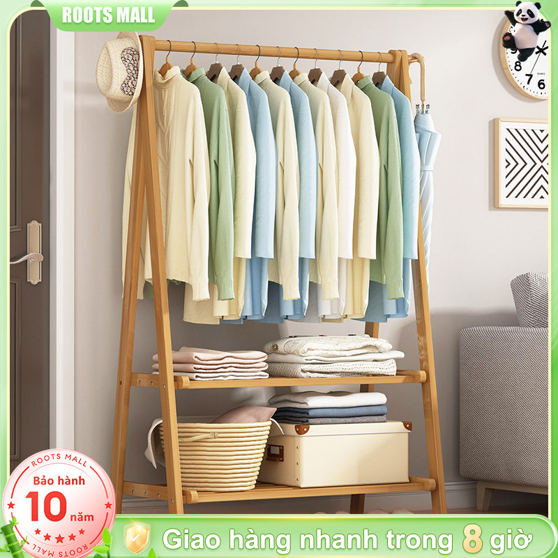 Kệ Treo Quần Áo Đa Năng Có Kệ Để Đồ Tre Gấp Lại Dễ Dàng Kết Hợp Treo Và Cất Quần Áo Giày Dép