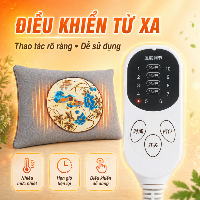 Gối Ngải Cứu Sưởi Điện Chính Hãng - Giảm Đau Cổ Vai Gáy, Thảo Dược Đông Y, Hỗ Trợ Ngủ Ngon & Tuần Hoàn Máu