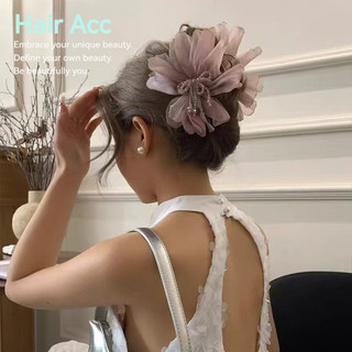 Kẹp tóc cá mập phong cách Hàn Quốc mới, lưới pha lê hoa màu tím dành cho nữ