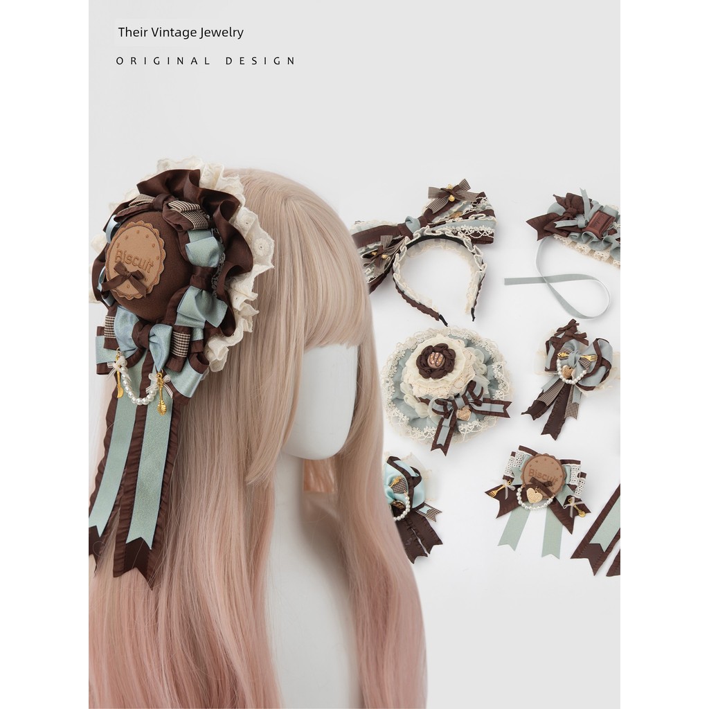 ☘️ băng đô ren nơ tiểu thư ☘️ mũ đội đầu dự tiệc phụ kiện tóc lolita Phụ kiện tóc Gothic handmade chính hãng gồm nơ kẹp và mũ phẳng
