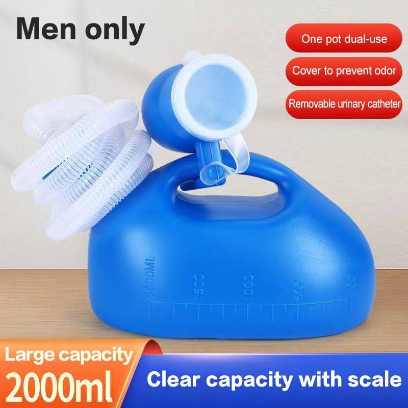JRP Vệ Sinh Cung Cấp Cho Ngoài Trời 2000ml Nhựa Nam Người Cao Tuổi Giường Bô Pee Chai Bộ Sưu Tập Với Ống 160cm Di Động Pee Nước Tiểu Chai Người Khuyết Tật Người Trợ Giúp JRP