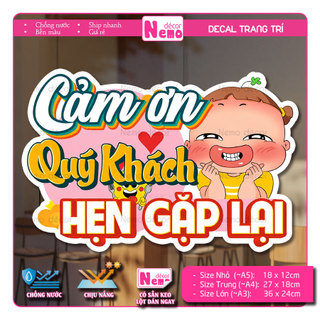 Decal Trang Trí Cảm Ơn Quý Khách Hẹn Gặp Lại, Tranh Dán Quán, Dán Tường, Tủ, Kính, Xe Đẩy - Sticker Chịu Được Mưa Nắng.