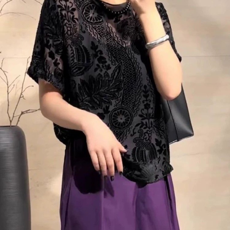 Áo thun ngắn tay dành cho nữ, mẹ mùa hè, thời trang, dáng rộng, giản dị, áo giảm béo dành cho nữ