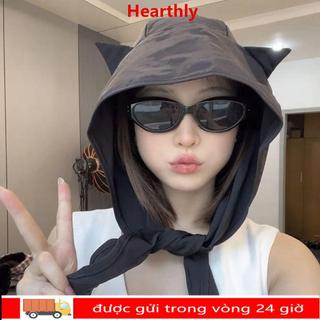 Mũ trùm đầu HEARTHLY, Mũ chui đầu buộc dây quỷ nhỏ ngộ nghĩnh, Mũ chống nắng màu trơn khô nhanh Y2K thời trang dành cho nữ Cô gái
