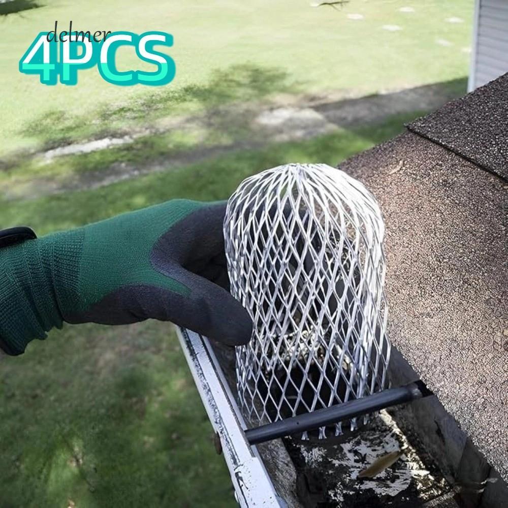DELMER 4 Bộ lọc chống tắc, Bộ lọc máng xối lưới màn hình có thể gập lại, Bộ lọc thoát nước sàn bằng nhôm mở rộng màu bạc chống gỉ hiệu quả Bảo vệ mái nhà