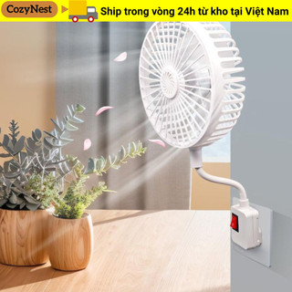Quạt cắm điện COZYNEST phích cắm 3 chân, tiết kiệm năng lượng, xoay 360°, làm mát treo tường USB, hoạt động êm, dùng cho nhà bếp