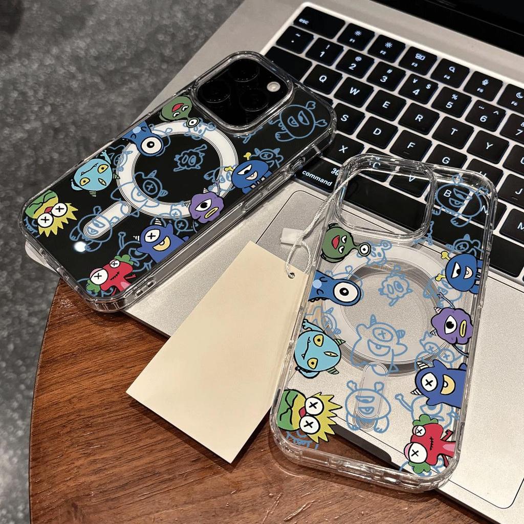 Quái vật hoạ hình nhỏVỏ hút từ trong suốt phù hợp với vỏ điện thoại 17/16 Pro, iPhone