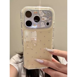 Bảo Vệ Toàn Diện Ống Kính Hoạt Hình Dễ Thương 3D Chó Con Trắng Màu Vàng Sóng Điểm Ốp Lưng Điện Thoại iPhone 17Promax 17Pro 15 16 Promax Chống Sốc Nữ Vỏ Di Động