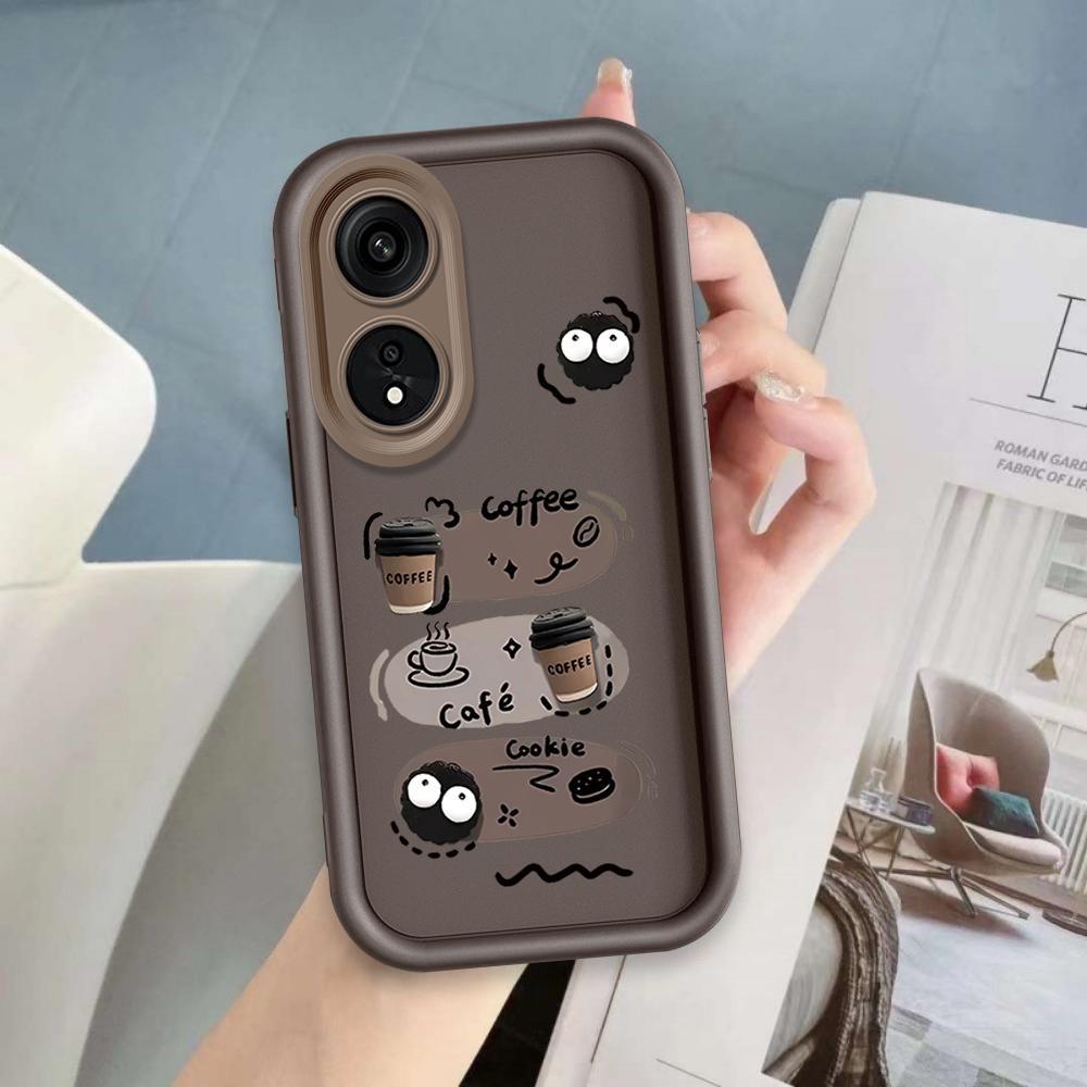 Ốp Lưng Cho OPPO A17 A17K A18 A38 A58 A60 4G Phim Hoạt Hình Silicon Mềm Đáng Yêu Vỏ Điện Thoại TPU Đen Bóng Than Thiên Thần Mắt Chống Sốc Ốp Lưng