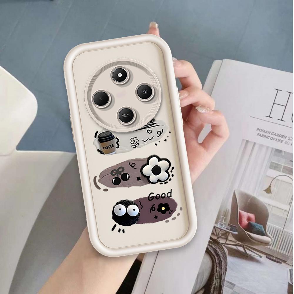 Ốp Lưng Cho Redmi 14C POCO C75 A4 Hoạt Hình Silicon Mềm Vỏ Điện Thoại TPU Đen Bóng Than Thiên Thần Mắt Chống Sốc Ốp Lưng