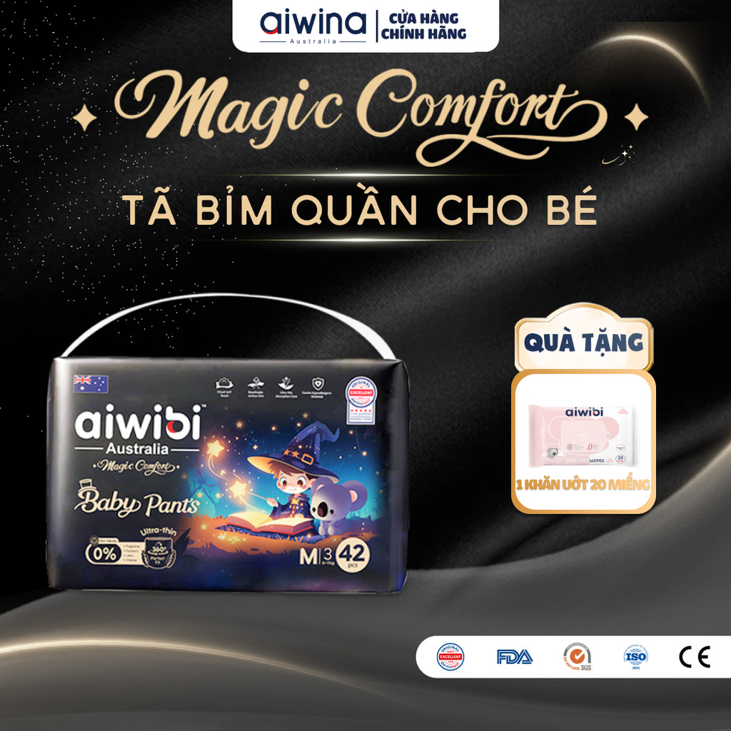 Tã/Bỉm Quần Siêu Cao Cấp Aiwibi Magic Comfort Cho Bé Siêu Thấm Hút, Chống Tràn Gói Lớn M/L/XL/XXL/XXXL