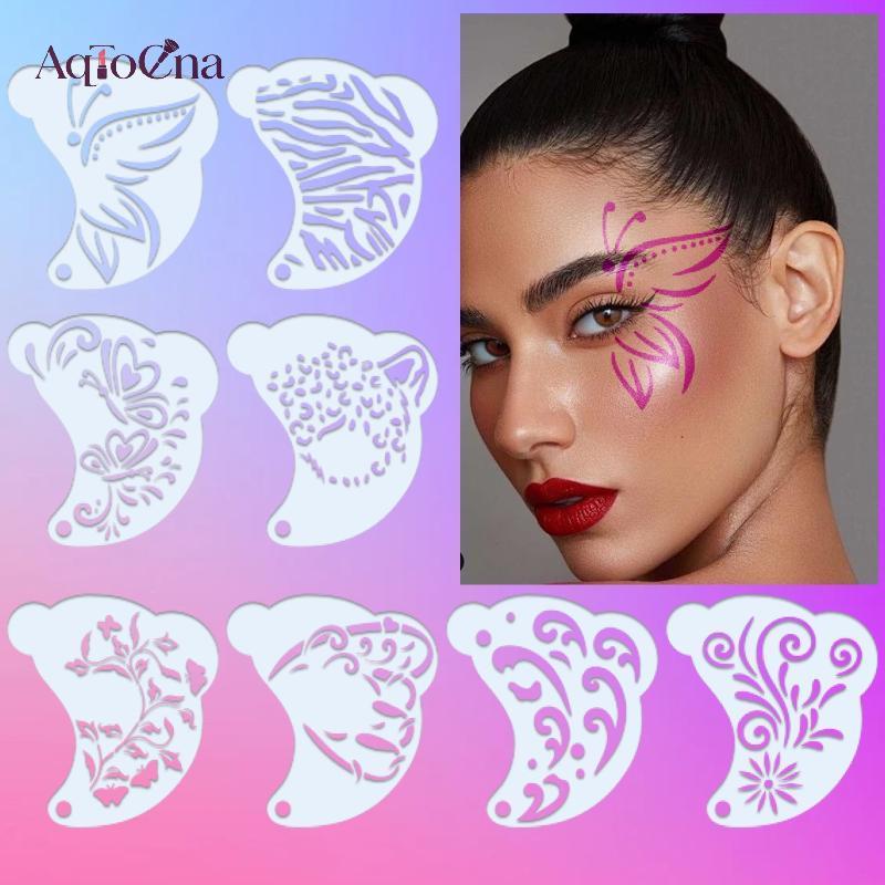 Bộ 16 khuôn vẽ mặt & body nghệ thuật AqToCna, tái sử dụng, stencil rỗng, hỗ trợ vẽ lông mày, trang trí, cosplay, hóa trang dự tiệc