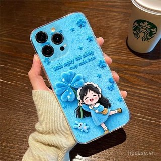 Ốp Điện Thoại Cỏ Ba Lá Bốn Lá Màu Xanh May Mắn Bé Gái Thích Hợp Cho iPhone 11promax 12promax 11 12 13 14 Pro max 15promax 15 16 17 pro max xr xs 12pro 13pro Vỏ Linh Hoạt Chống Sốc