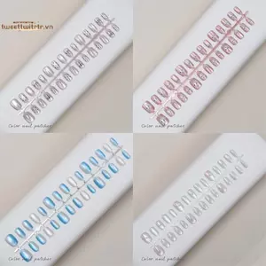 TRTR 30 Chiếc Móng Tay Giả Dài Sáng Mắt Mèo Móng Tay Giả Full Cover Có Thể Tháo Rời Bấm Vào Móng Tay DIY Bé Gái Đầu Móng VN