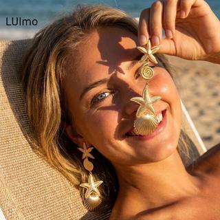 LUImo Nữ Boho Ngọc Trai Thả Bông Tai Sao Biển Thiết Kế Vintage Vàng Trang Sức Cho Đi Biển Kỳ Nghỉ Trang Phục SBS