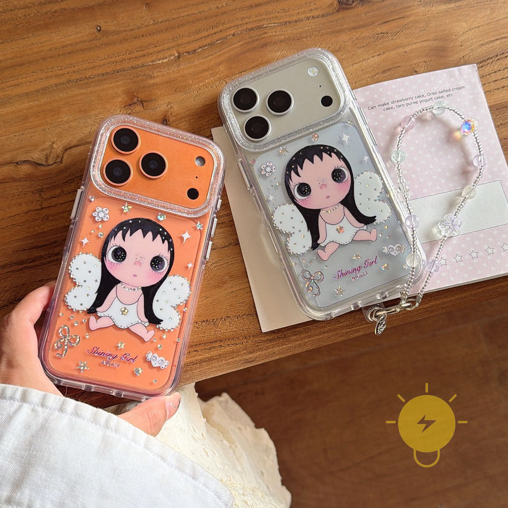 Phone Case For iPhone 17 Pro Max 16 15 14 13 TPU Transparent Chain Wings Angel Air Bag Gilding Aesthetic Korean Cute