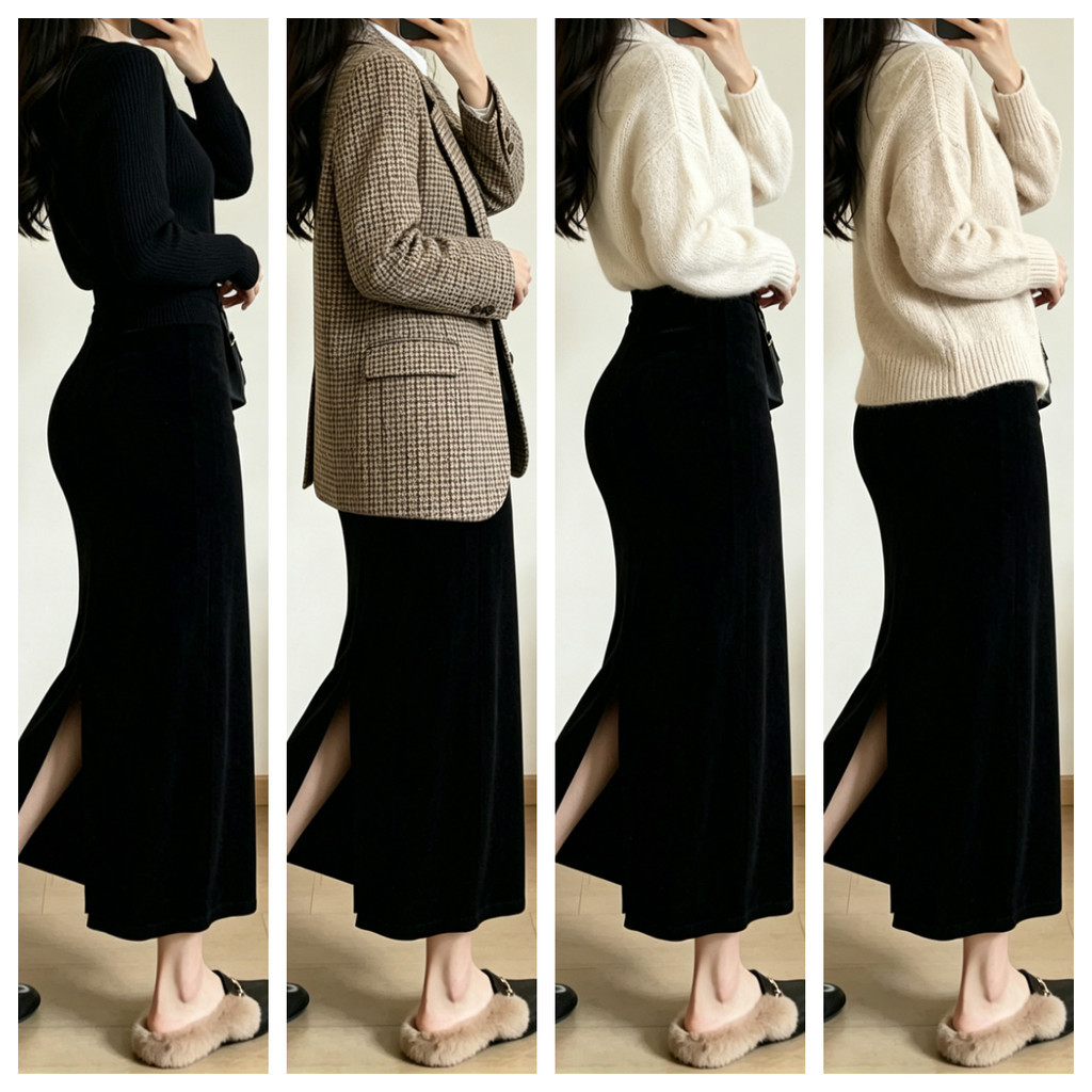 Váy nhung vàng Milyfashion retro với thiết kế xẻ eo cao và mông đen, phù hợp cho mùa thu đông.