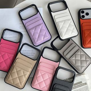 Vỏ điện thoại kinh doanh thẻ kép bằng da vải thiều kim cương cho iPhone 17 16 15 14 13 Pro Max