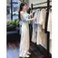 Quần áo nữ cỡ lớn Phong cách Hàn Quốc Mặc trọn bộ Thiết kế đi lại Cảm giác xiên Vai Áo sơ mi màu xanh Quần ống rộng Bộ hai mảnh