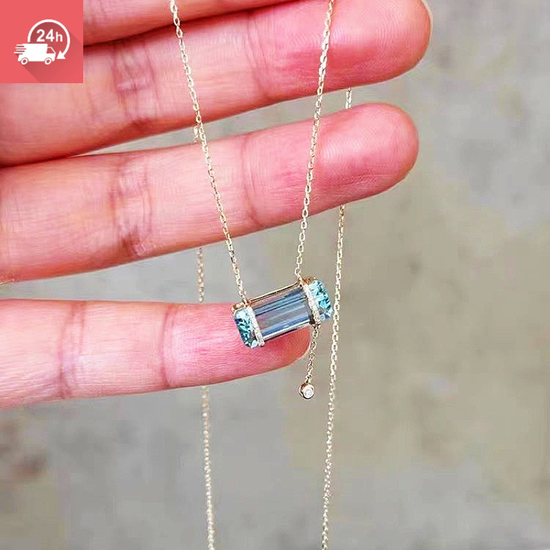 Thời trang khí chất đá đường biển xanh kho báu vòng cổ zircon 925 mặt dây chuyền vòng cổ nữ cá tính và đa năng