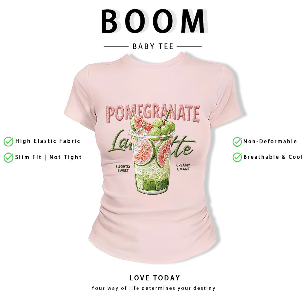 BOOM Áo Baby Tee Nữ Cotton Ôm Body-Áo Thun Ngắn Tay Y2K In Hình PhongCách Mùa Hè, Cổ Tròn Hàng Đầucách hàn quốc phongF11