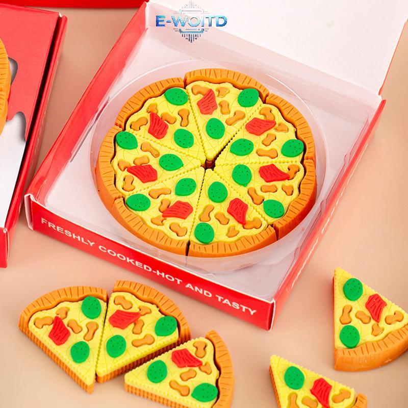E-WOITD 7 Cái / hộp Hộp Sáng Tạo Hình Pizza Tẩy Bộ Sáng Tạo Dễ Thương Tẩy Cao Su Quà Tặng Trẻ Em Kawaii Trường Văn Phòng Phẩm E-WOITD