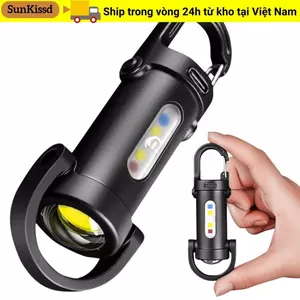 Đèn pin móc khóa SUNKISSD, Đèn pin COB LED siêu sáng Mini, USB di động có thể sạc lại với đèn đỏ & xanh Đèn lồng cắm trại tìm kiếm đi bộ đường dài
