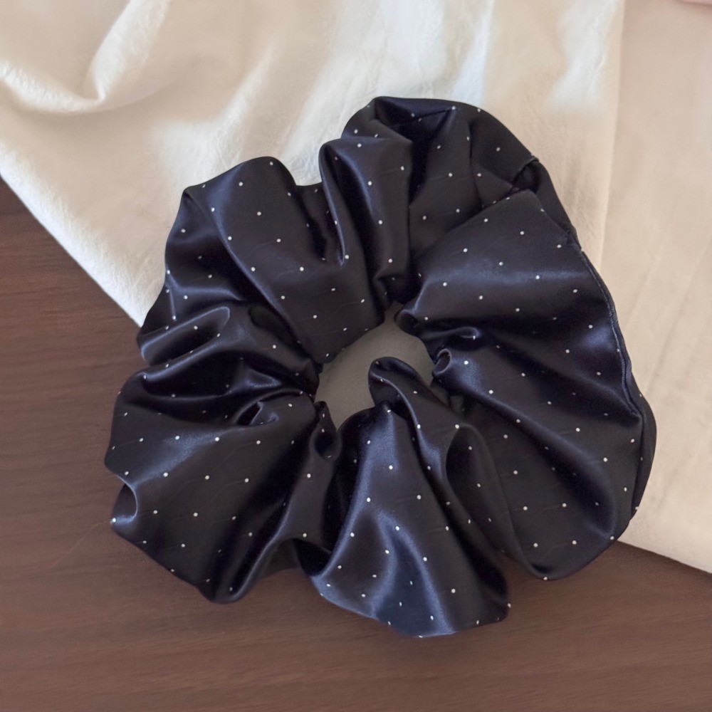 Hululu / Kẹp tóc scrunchie cao cấp vải satin bóng phong cách Hàn Quốc chấm bi, vòng buộc tóc thời trang dễ phối đồ