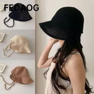 Mũ chống nắng ống hút FEDAOG, Mũ xô có thể gập lại thoáng khí, Du lịch mùa hè Vành rộng Dây đeo dễ thương Mũ chống nắng đi biển dành cho nữ