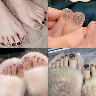 Móng chân giả dán - Sơn gel mắt mèo, dán keo, chất lượng salon, bền lâu 2-3 tuần, bộ làm móng DIY, thiết kế đá rhinestone đẹp cho phụ nữ và bé gái