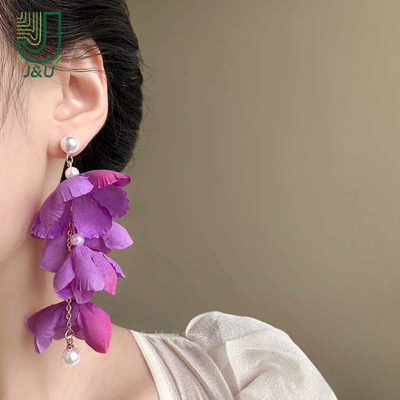 [J & U-T] Bông tai thả hoa hồng đỏ phóng đại lãng mạn cổ điển dành cho nữ Mô phỏng bầu không khí Hoa kỳ nghỉ Tính khí Bông tai