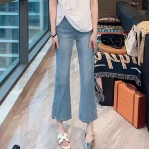 Slit Slimer Look Hơi co giãn eo cao tám điểm đến mắt cá chân Quần jean loe