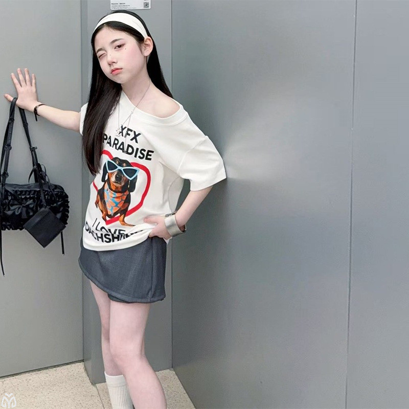 Bé Gái Retro Tình Yêu In Hình Mùa Hè 2026 Phong Cách Mới Trẻ Em Rời Thời Trang Top