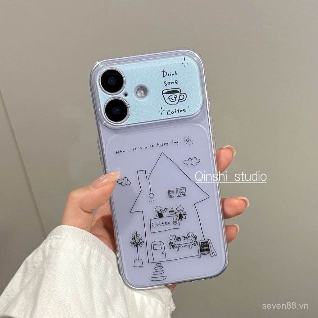 Ốp Điện Thoại Thích Hợp Cho iPhone 13 14 15 16 17 Pro max Plus Coffee House Puppy Cửa Sổ Lớn Chống Sốc Vỏ Bảo Vệ Chống Sốc Bao Gồm Tất Cả OZMB