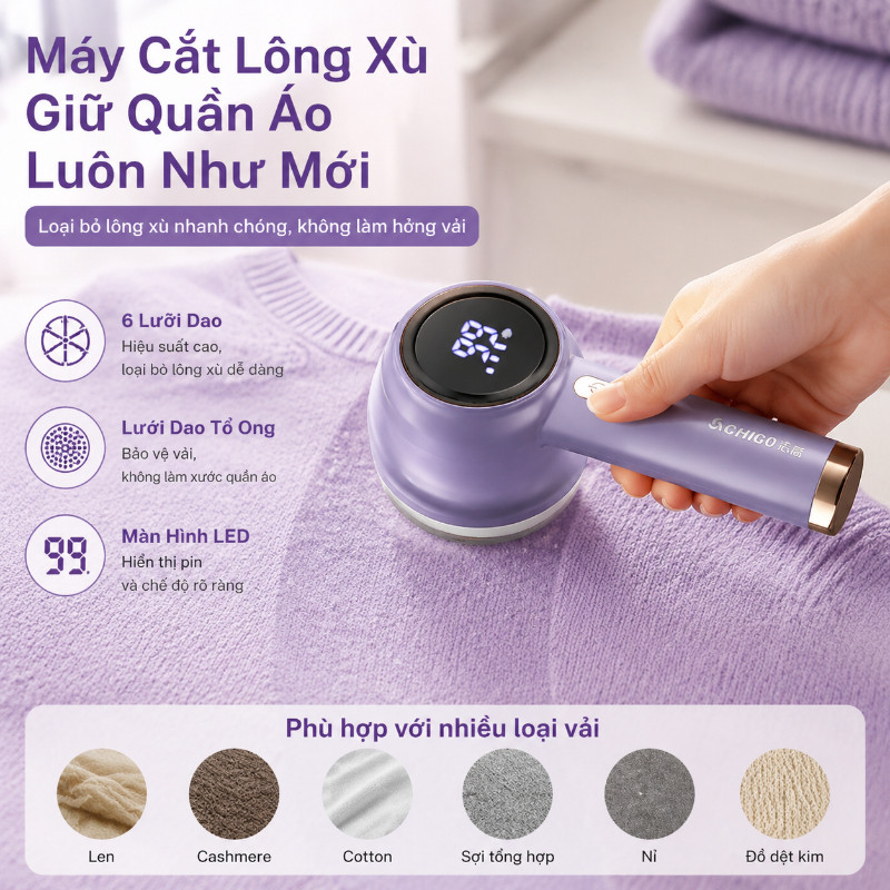 Máy cắt lông xù quần áo 6 lưỡi, máy cắt lông xù tốc độ cao làm sạch áo quần nhanh chóng