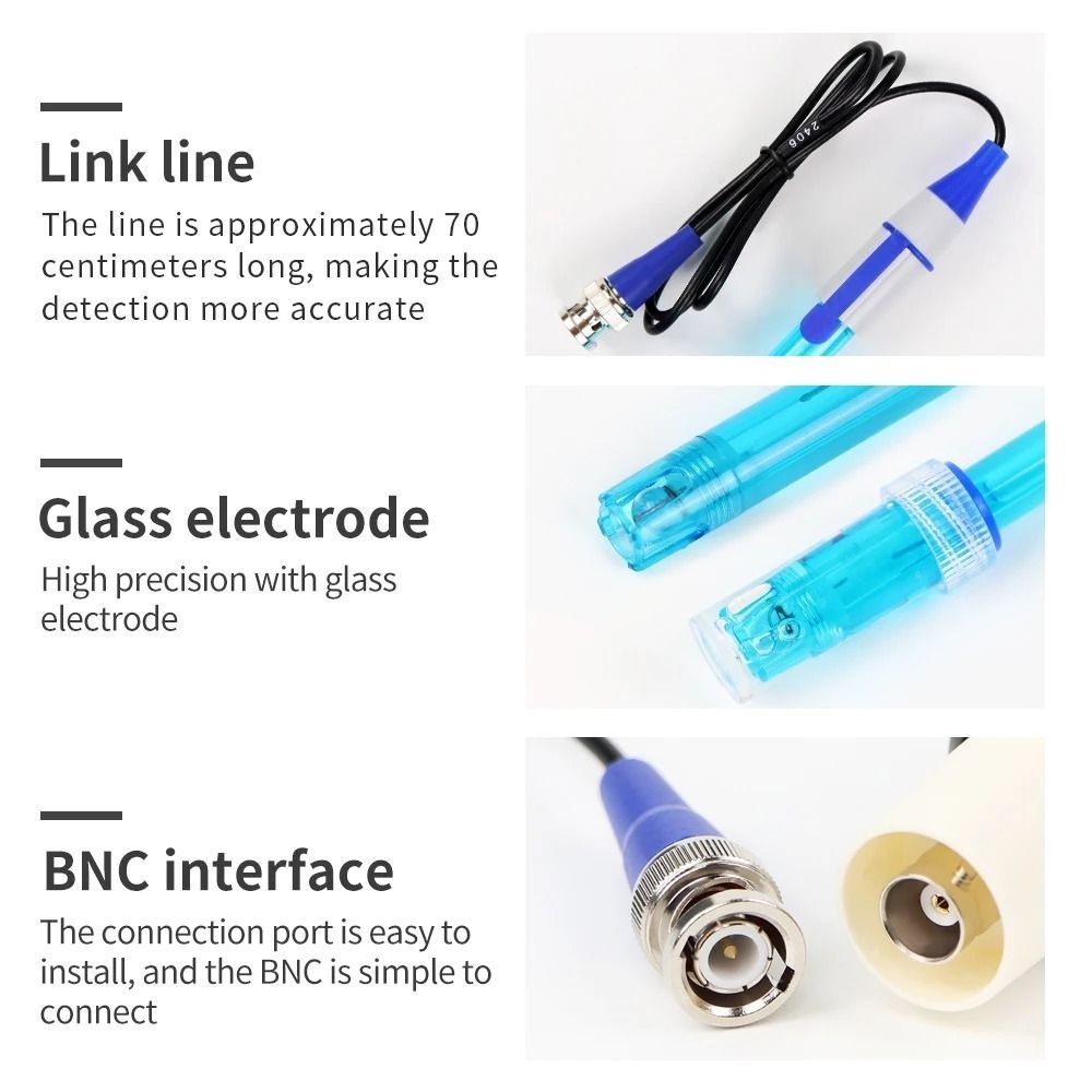 Đầu dò cảm biến pH chính xác cao DONOVANQQ, Đầu nối BNC tiêu chuẩn thân xe chống va đập Điện cực kết hợp pH, Thân kính trong suốt Vỏ kính Đầu dò điện cực pH