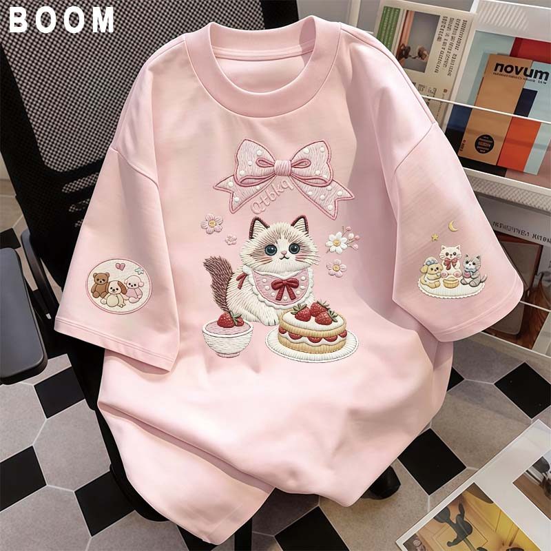 Áo thun chữ thêu nữ kiểu hàn quốc form rộng tay lỡ cổ tròn cotton mát - hè hot trend in cách dễ thương- Local brand #09