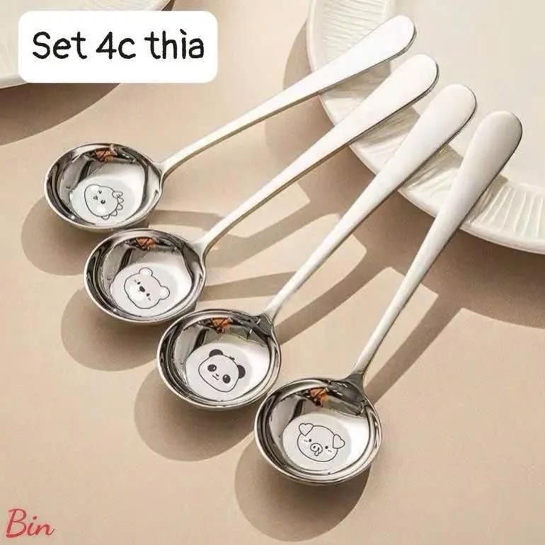 Sét ComBo 4 cái thìa nhỏ inox an toàn  không han rỉ hình gấu đáng  yêu . C87 SHOP