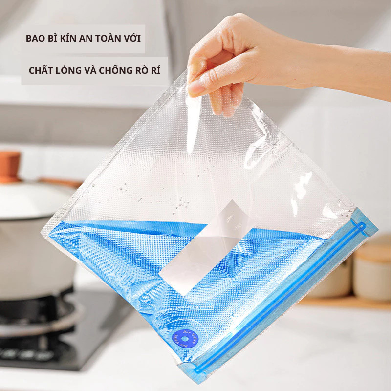 Túi Hút Chân Không đựng Thực Phẩm Dày+Máy Hút Chân Không Mini, PA+PE, BPA Free, đựng Thực Phẩm, Rau Củ, Thịt Cá