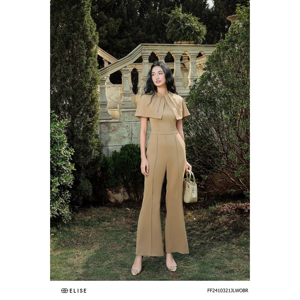 Jumpsuit dài nâu tay cape xếp ly thiết kế Elise FF2410321JLWOBR