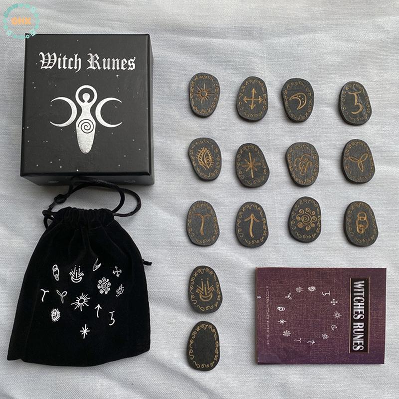 GHX Gỗ Runes Bộ Đá Phù Thủy Rune Bộ 14 Chiếc Khắc Rune Biểu Tượng Cho Bói Toán VN