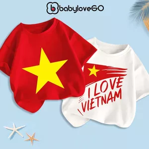 Áo thun cờ đỏ sao vàng Việt Nam, áo bé trai bé gái chất cotton mềm mịn BabyloveGO