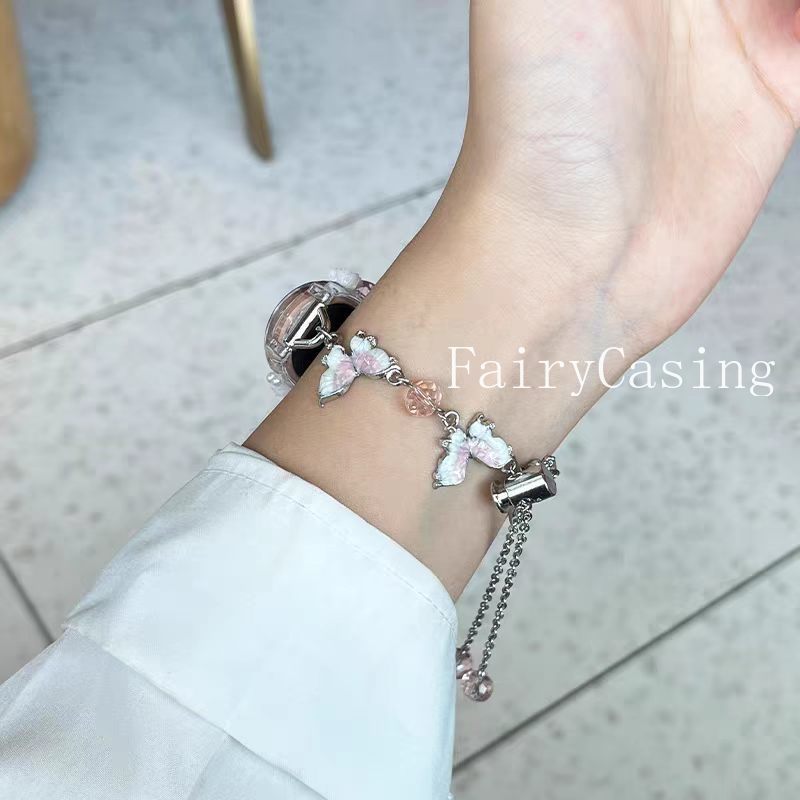 Dây đeo dây chuyền hình bướm màu hồng cho Xiaomi Mi Band 10 9 8 7 6 5 4 3 Miband 8Pro 9 Pro 10pro Vòng đeo tay thay thế dây đeo cổ tay